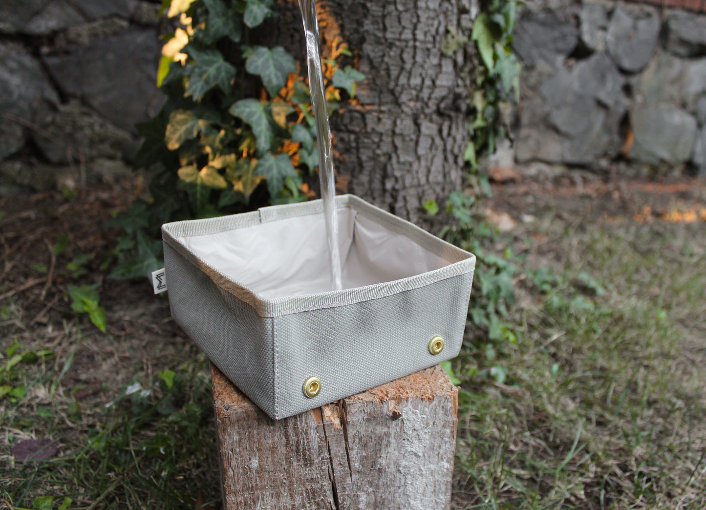 Custom travel dog bowl with hand-painted details and foldable design.