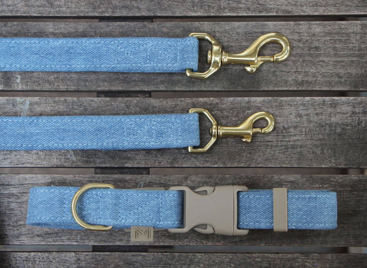 Chic Light Denim Dog Collar and Matching Leash set, combining style and functionality.