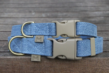 Adjustable Light Denim Dog Collar with easy-to-use buckle for a customized fit.