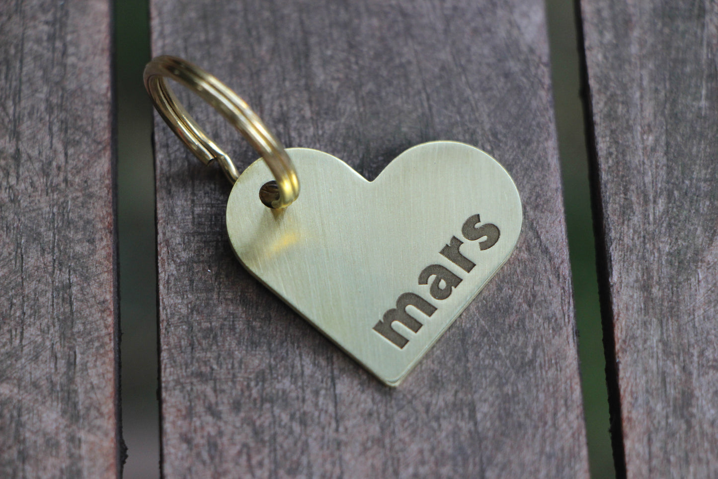 Heart pet ID tag made from solid brass.