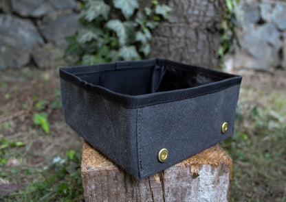 Stylish square travel dog bowl with custom options.