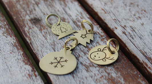 Christmas pet ID tag with personalized engraving.