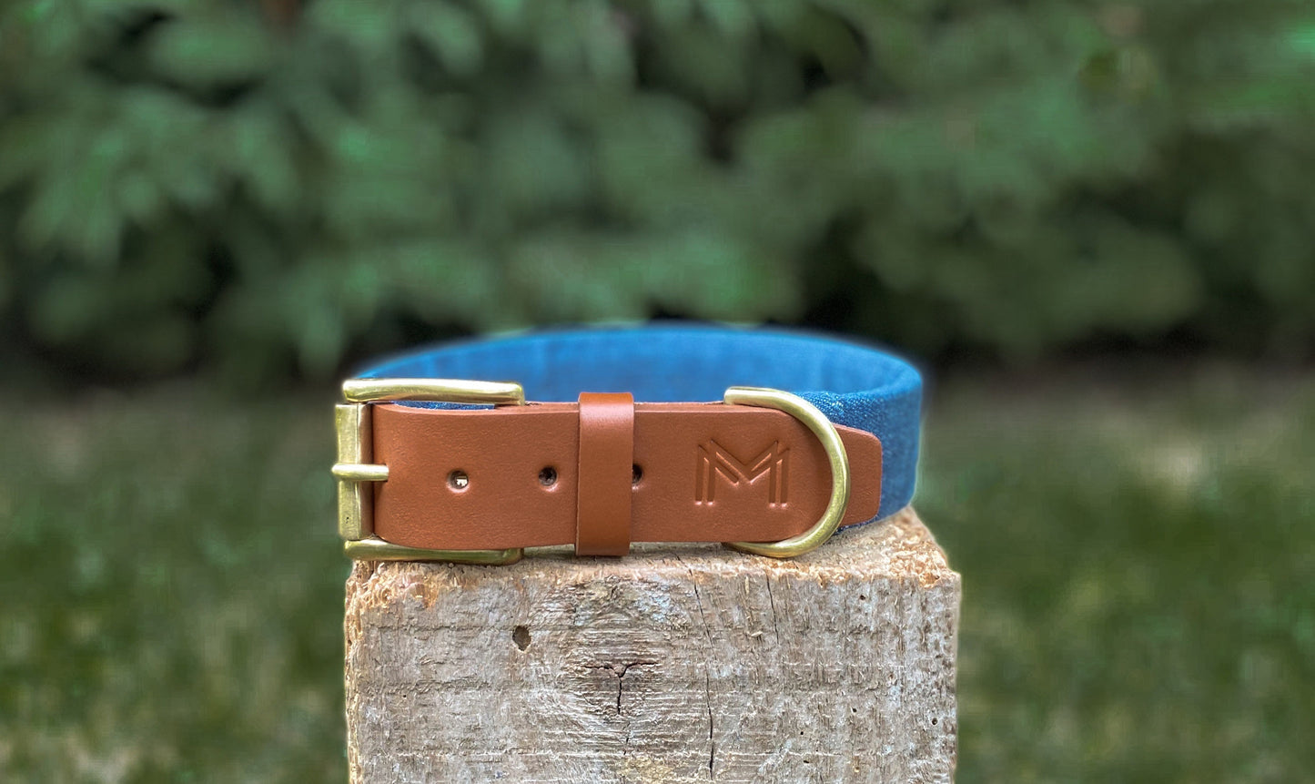 Personalized Navy Blue Leather Dog Collar