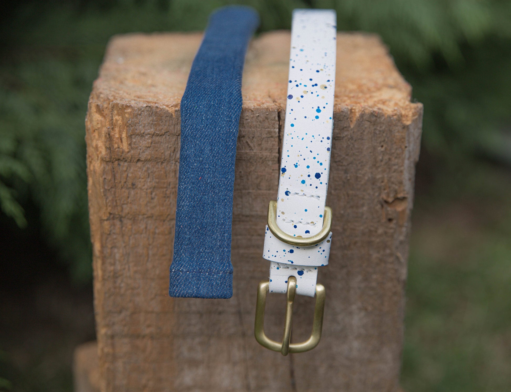 Stylish denim sleeve as a pet collar accessory.